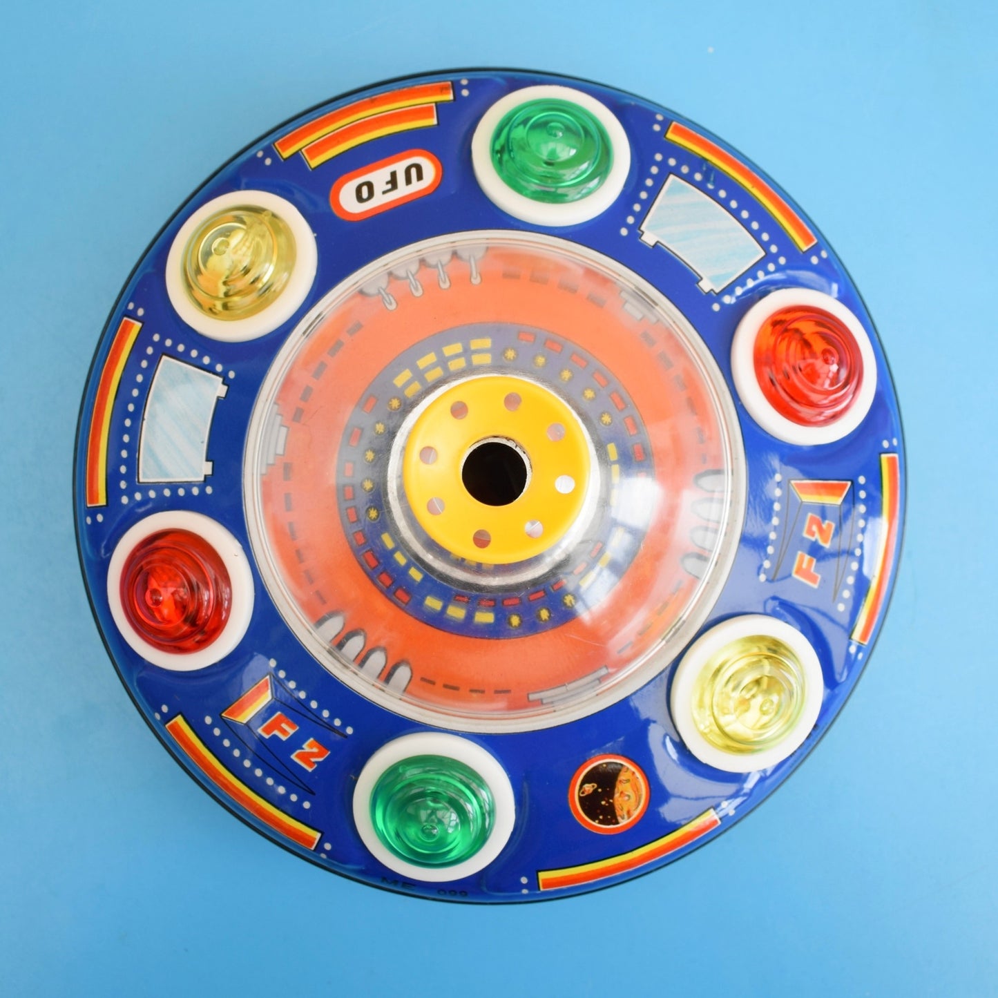 Vintage 1970s Blowing Ball UFO Tin Plate Toy - Battery Operated - Boxed .