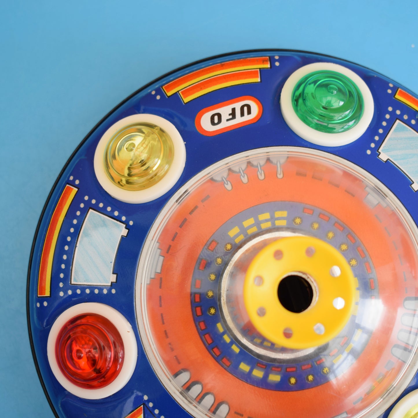 Vintage 1970s Blowing Ball UFO Tin Plate Toy - Battery Operated - Boxed .