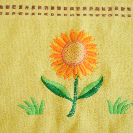Vintage 1970s Towel  - Yellow - Sunflower Embroidery
