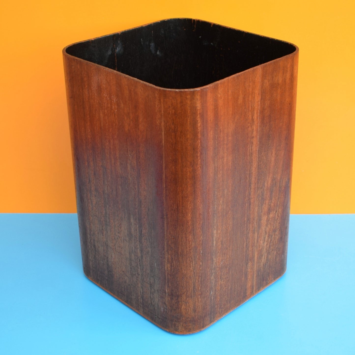 Vintage 1960s Bent Teak Plywood Waste Paper Bin- Mallod