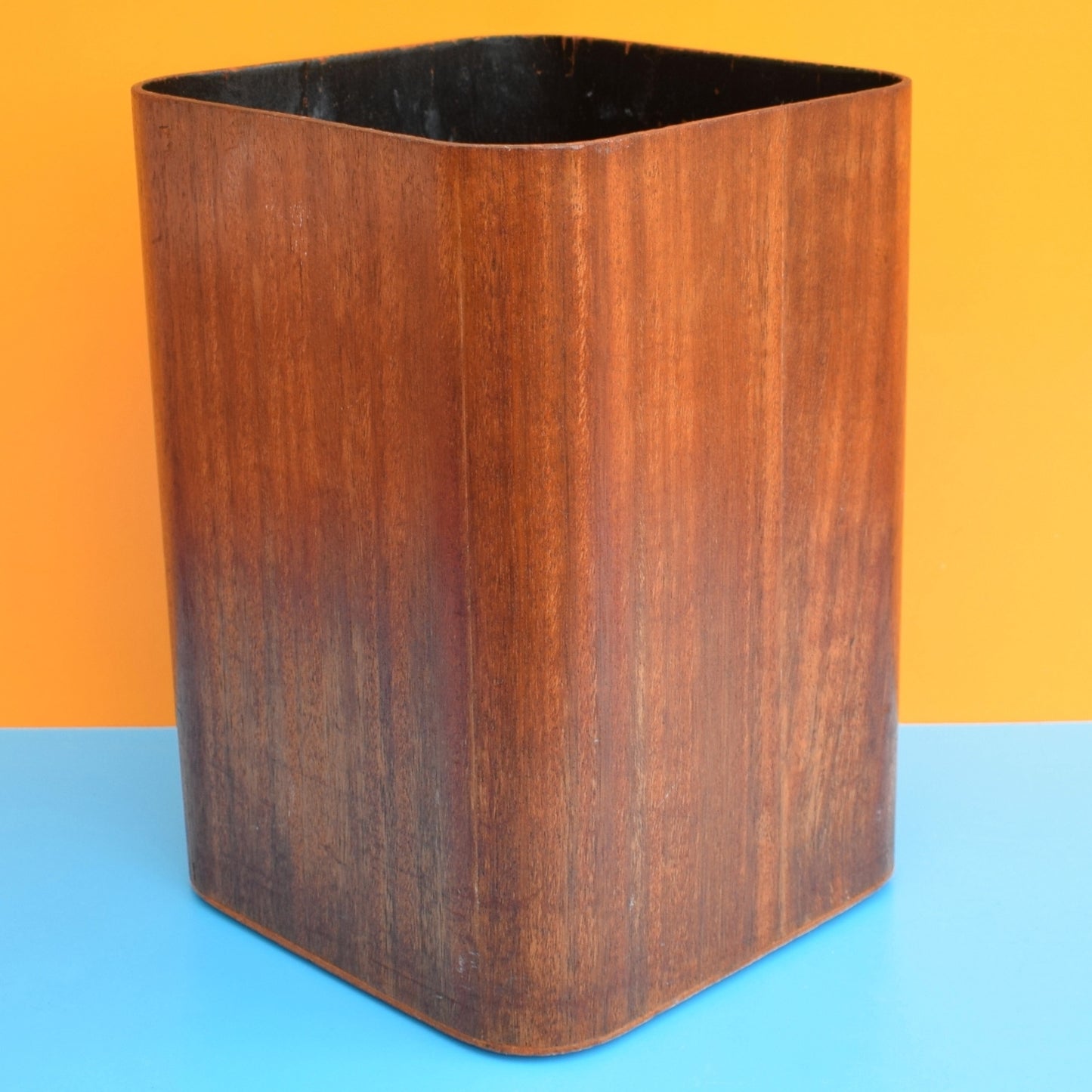 Vintage 1960s Bent Teak Plywood Waste Paper Bin- Mallod