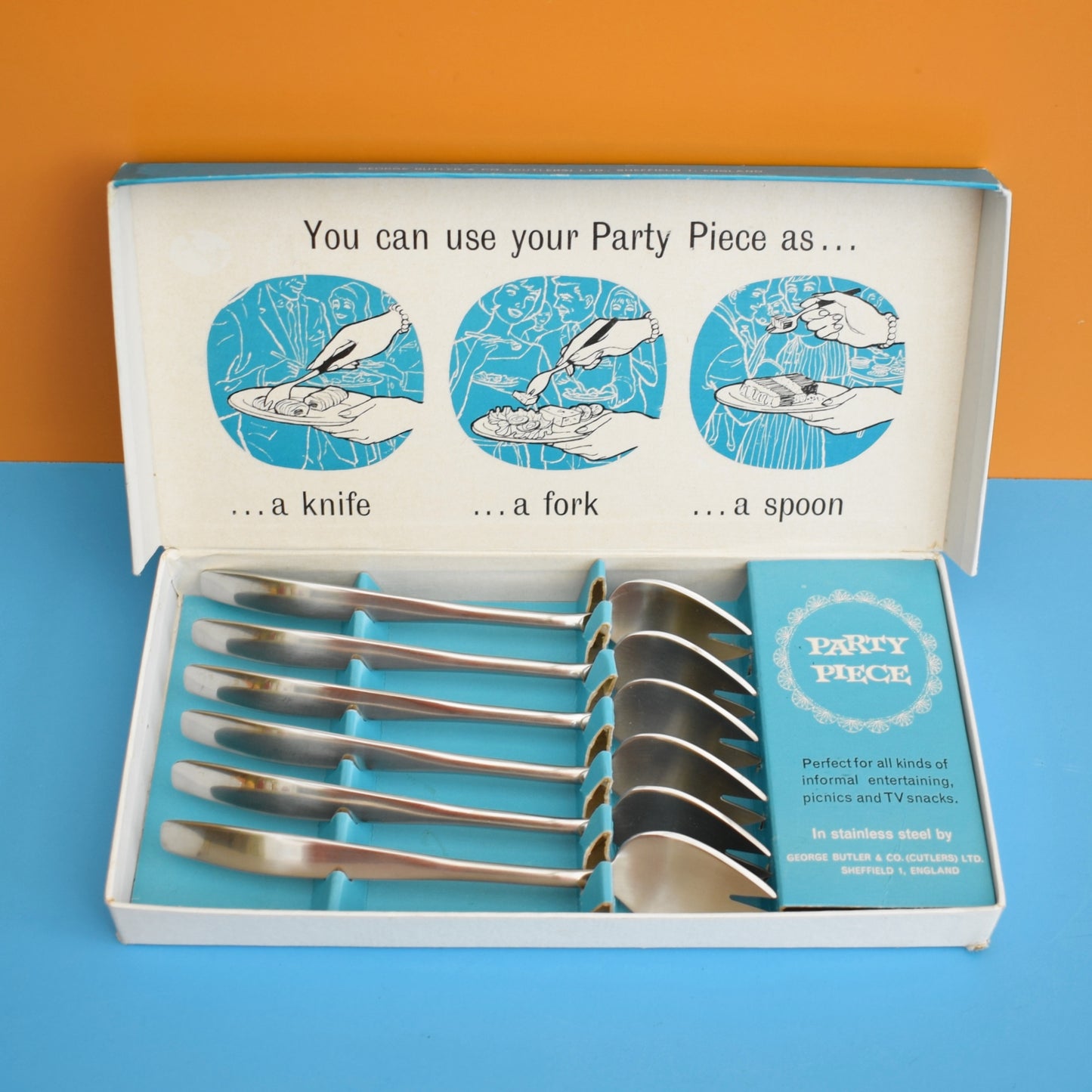 Vintage 1960s Cutlery - George Butler - Party Piece / Sporks - Boxed
