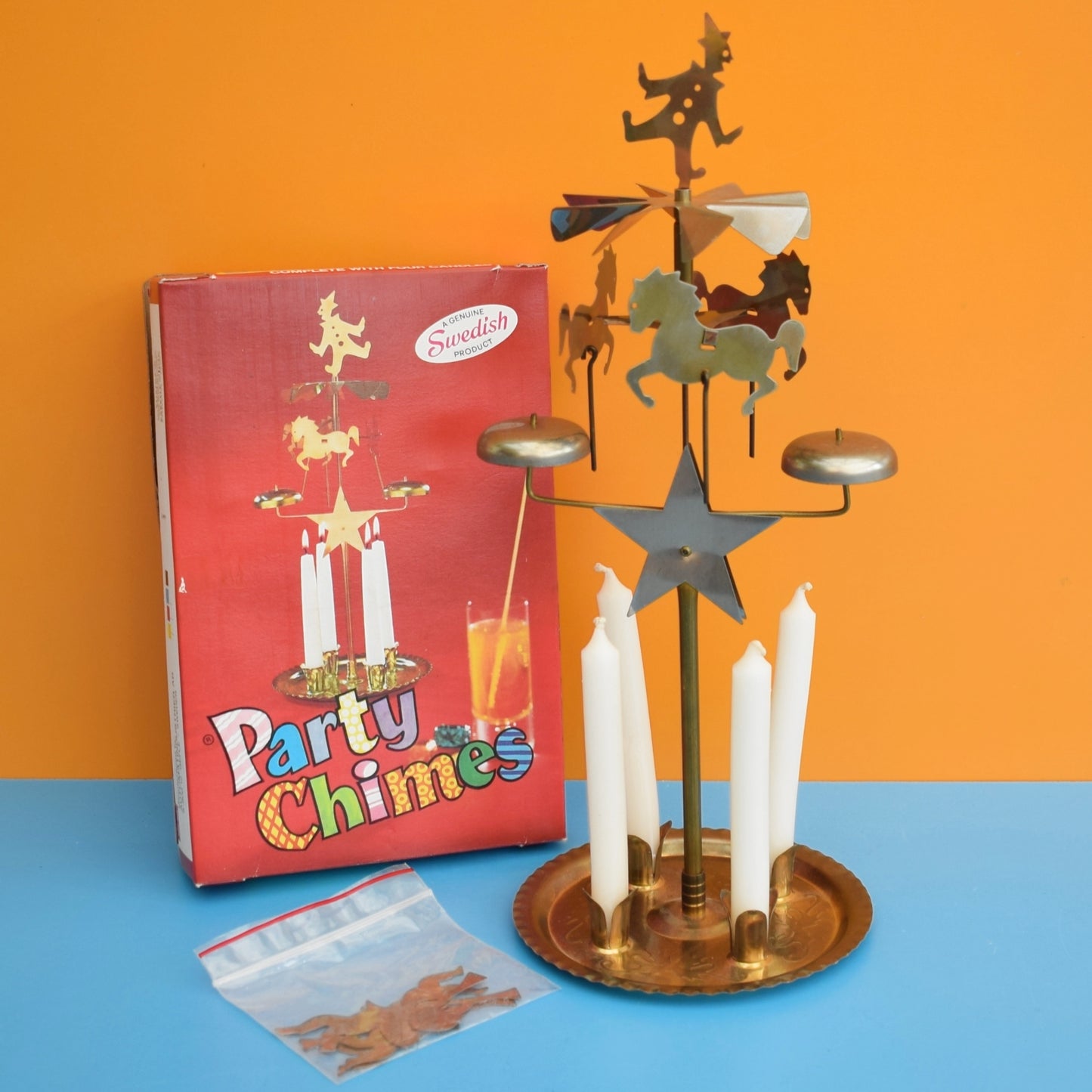 Vintage 1960s Swedish Angel / Clown / Prancing Horses Chimes & Candles - Boxed