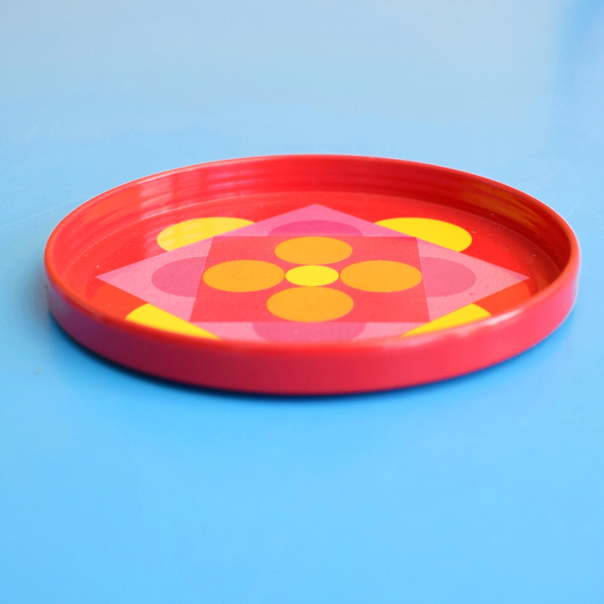 Vintage 1970s Geometric Metal Coasters x2 - Pink & Yellow by Pineapple Retro
