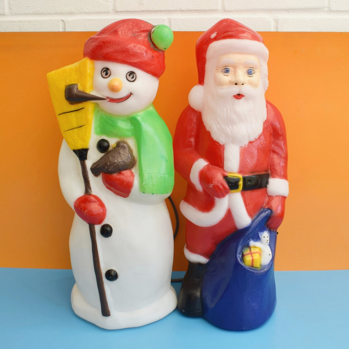Vintage 1990s Mould Blown Santa / Snowman Light by Vintage