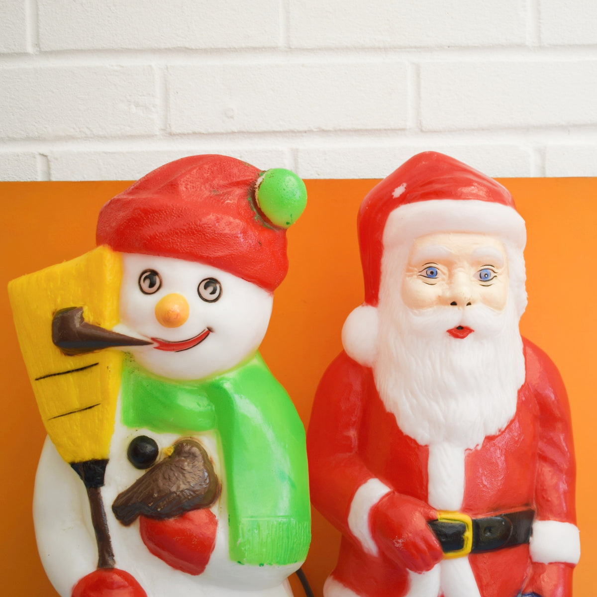 Vintage 1990s Mould Blown Santa / Snowman Light by Vintage