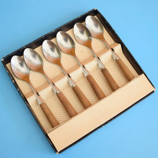 Vintage 1960s Teak Wood Coffee Spoons - Boxed
