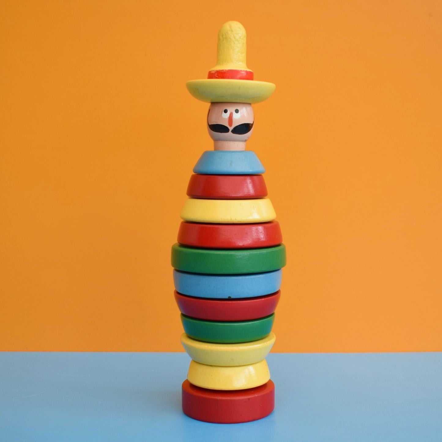 Vintage 1960s Wooden Stacking Brio Toy - Bright Colours - Mexican