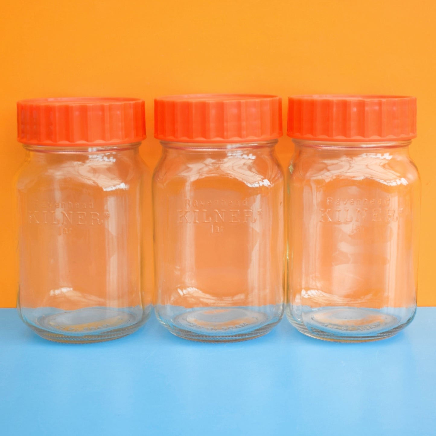 Vintage 1970s Larger Ravenhead Kilner Jars- Orange x3