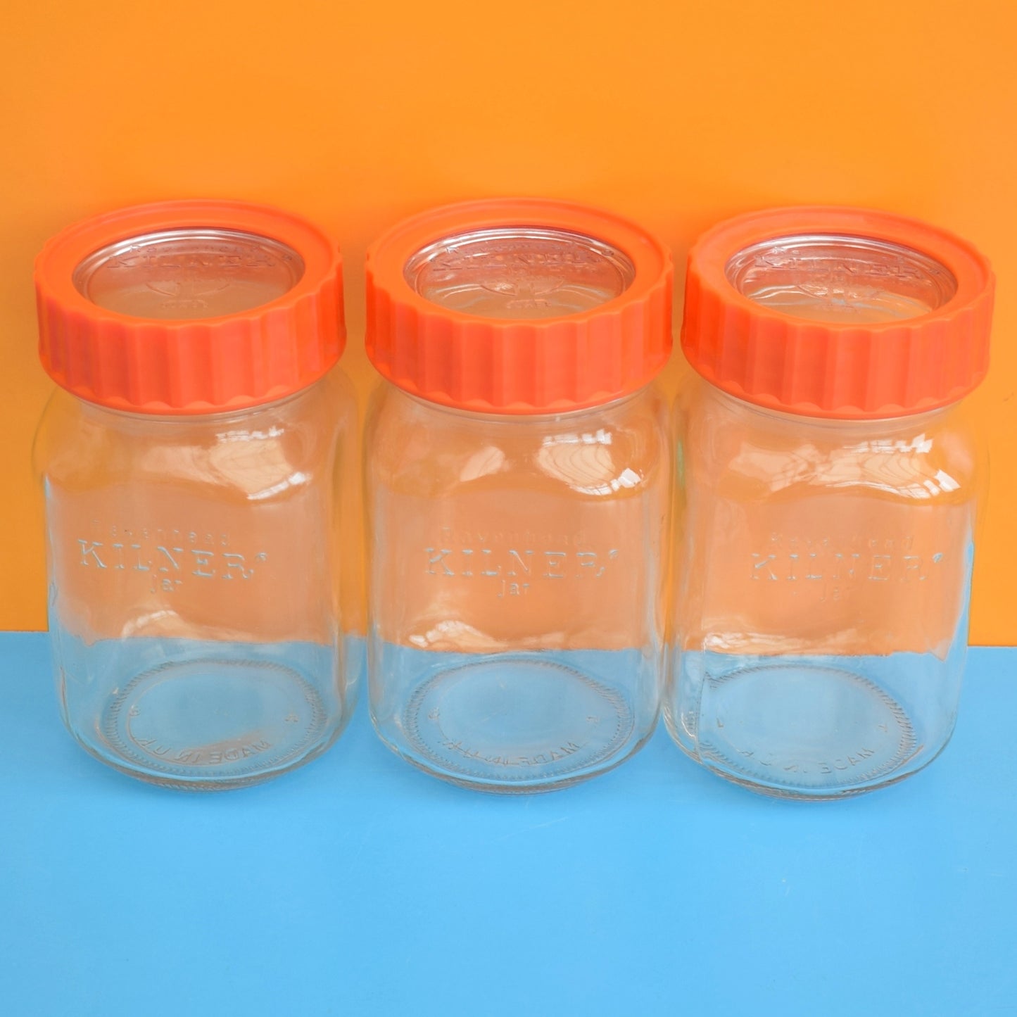 Vintage 1970s Larger Ravenhead Kilner Jars- Orange x3