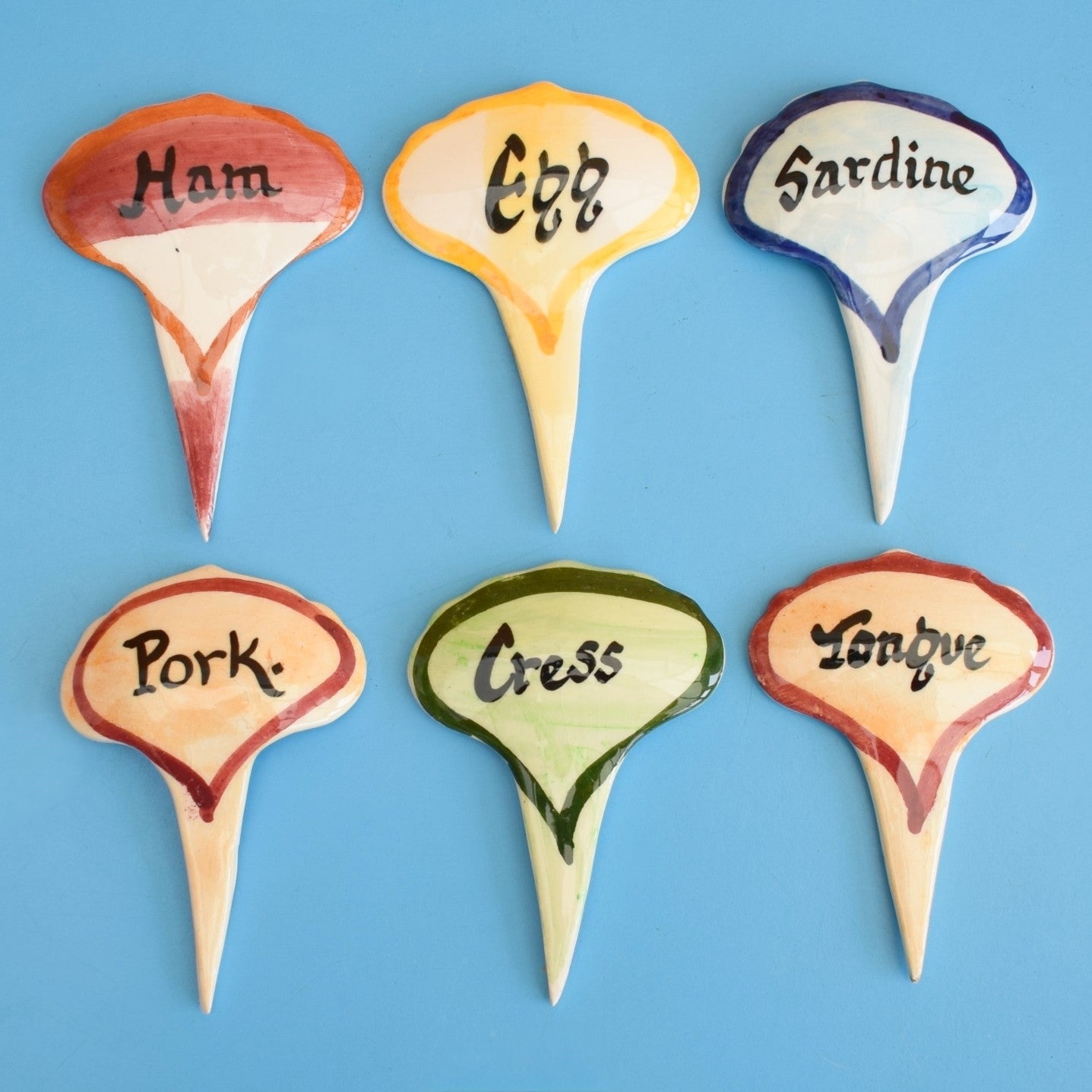 Vintage 1950s Sandwich Markers - Toni Raymond Ceramics x6