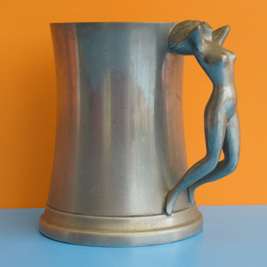 Vintage 1970s Pewter Naked Lady Handle Tankard