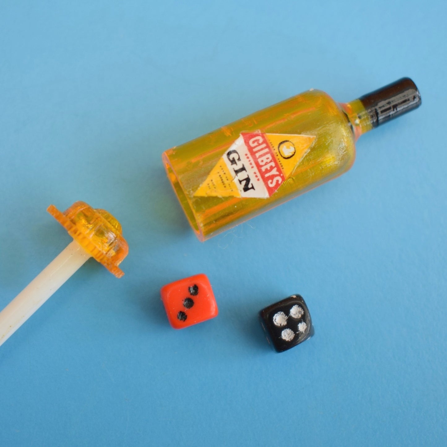 Vintage 1950s Cocktail Sticks - Lucky Dice - Mini Bottles With Dice Inside