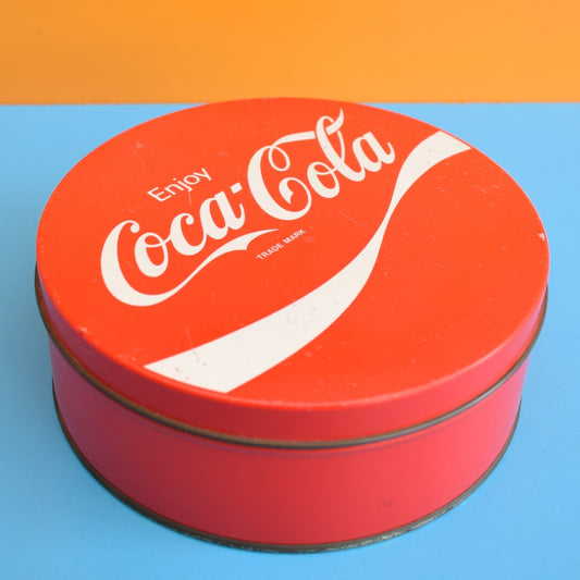 Vintage 1980s Round Metal Tin - Coke / Coca Cola