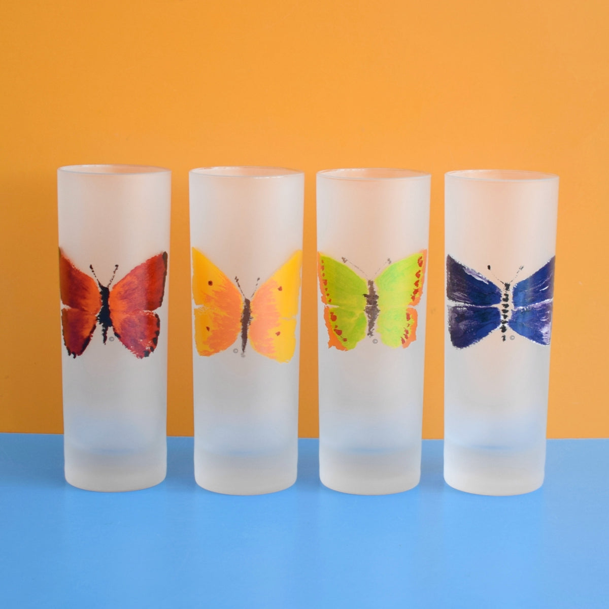 Vintage 1990s Set of Dartington Highball Glasses - Butterflies by Vintage