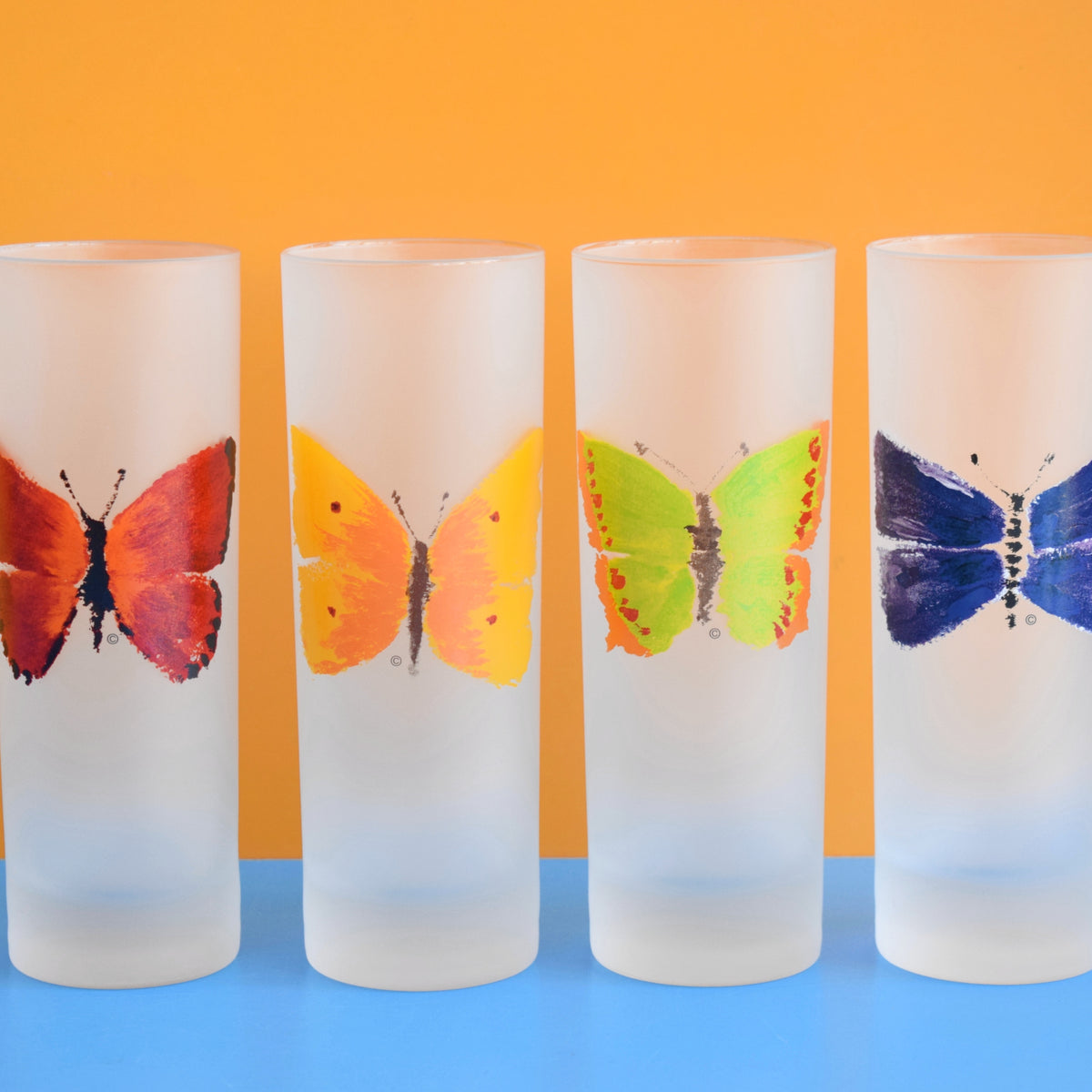 Vintage 1990s Set of Dartington Highball Glasses - Butterflies by Vintage
