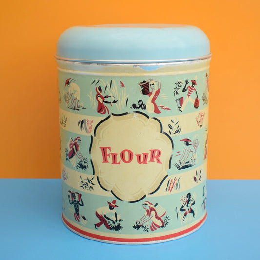 Vintage 1950s flour Tin - Worcester Ware - Tea Pickers Pattern