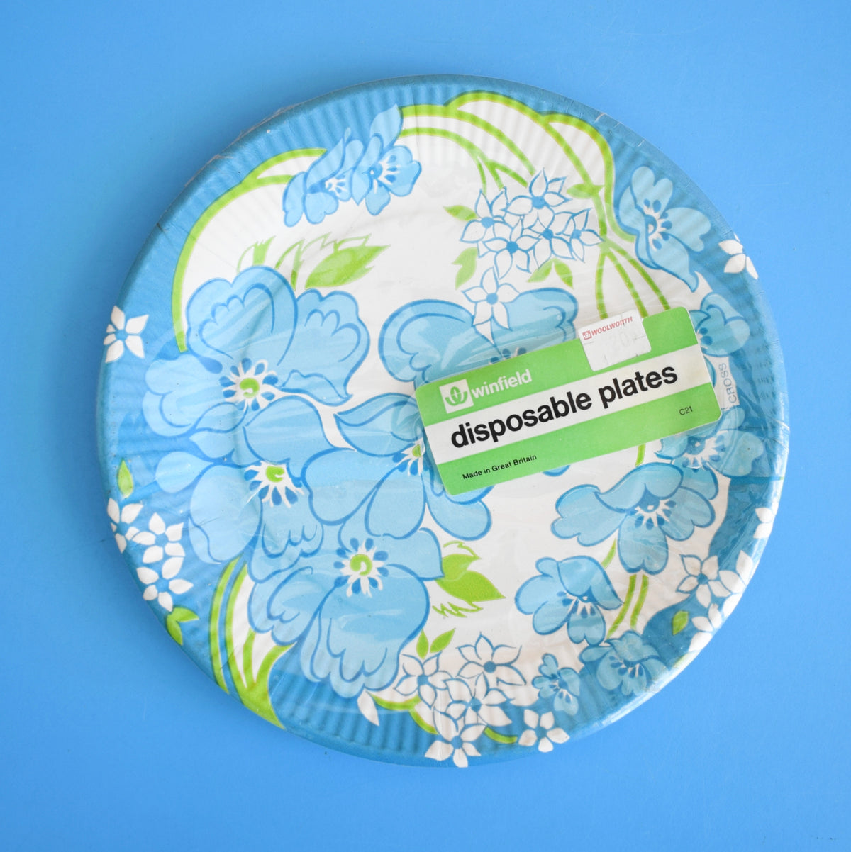 Vintage 1960s Paper Plates - Blue Flower Power - Winfield by Vintage