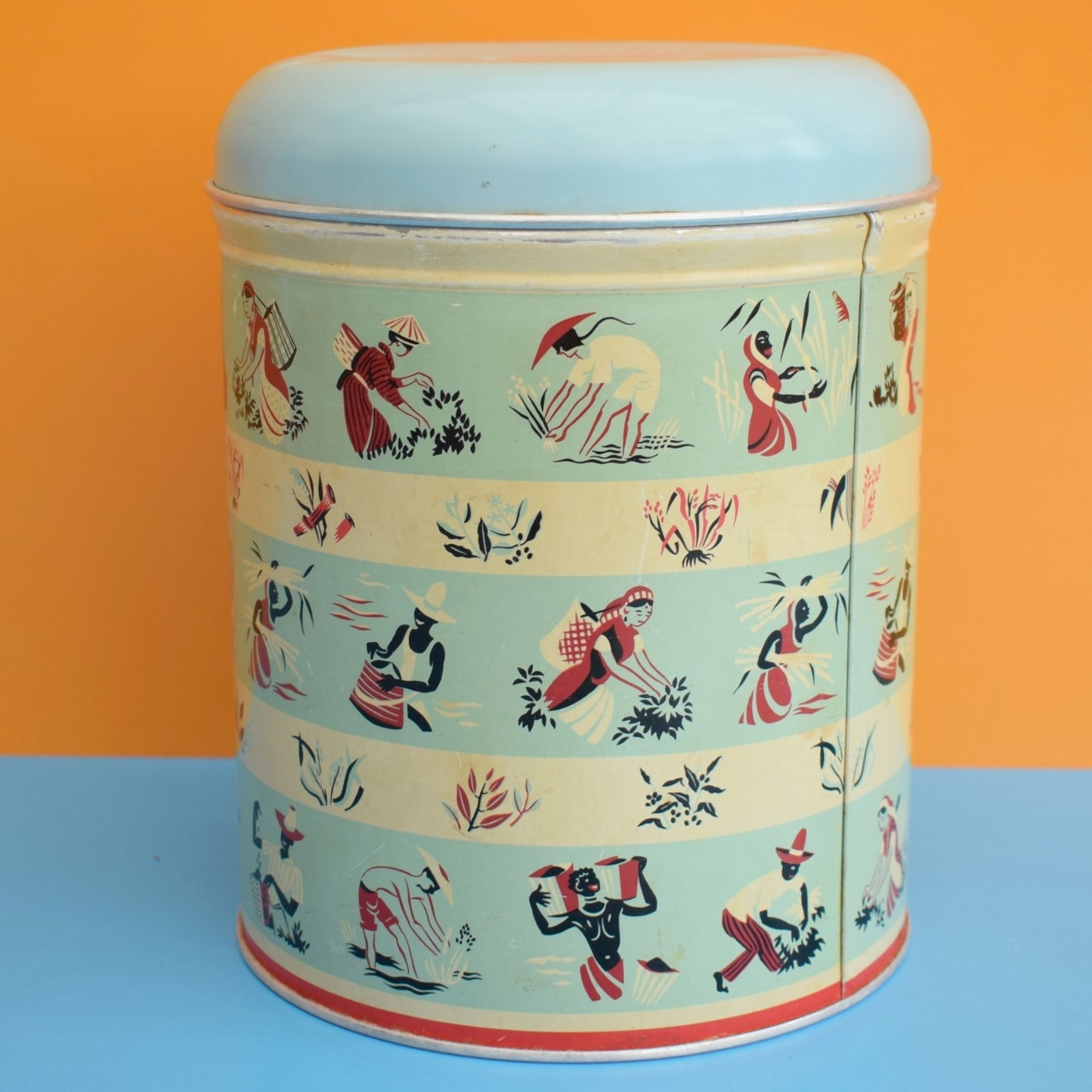 Vintage 1950s flour Tin - Worcester Ware - Tea Pickers Pattern