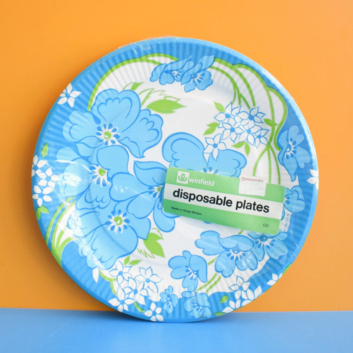 Vintage 1960s Paper Plates - Blue Flower Power - Winfield by Vintage