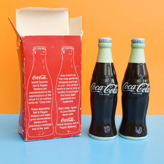 Vintage 1990s Mini Ceramic Coke Bottle Salt & Pepper - Coca Cola