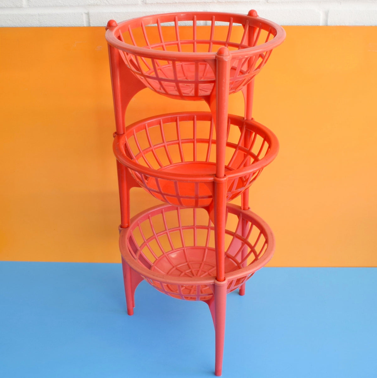 Vintage 1970s Plastic Storage / Vegetable Rack - Red Plastic by Vintage