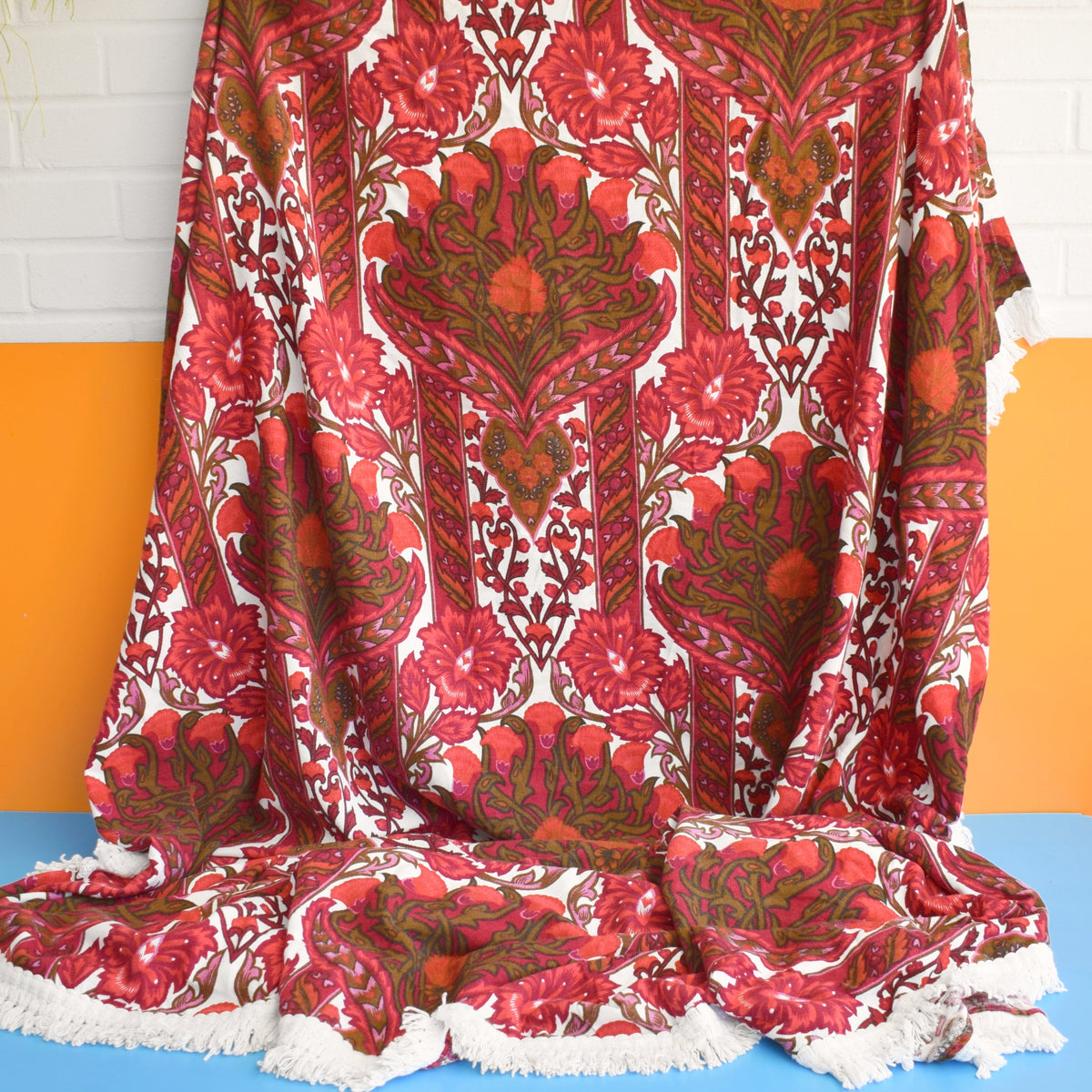 Vintage 1960s Single Bed Cover - Raspberry Pink / Red by Vintage