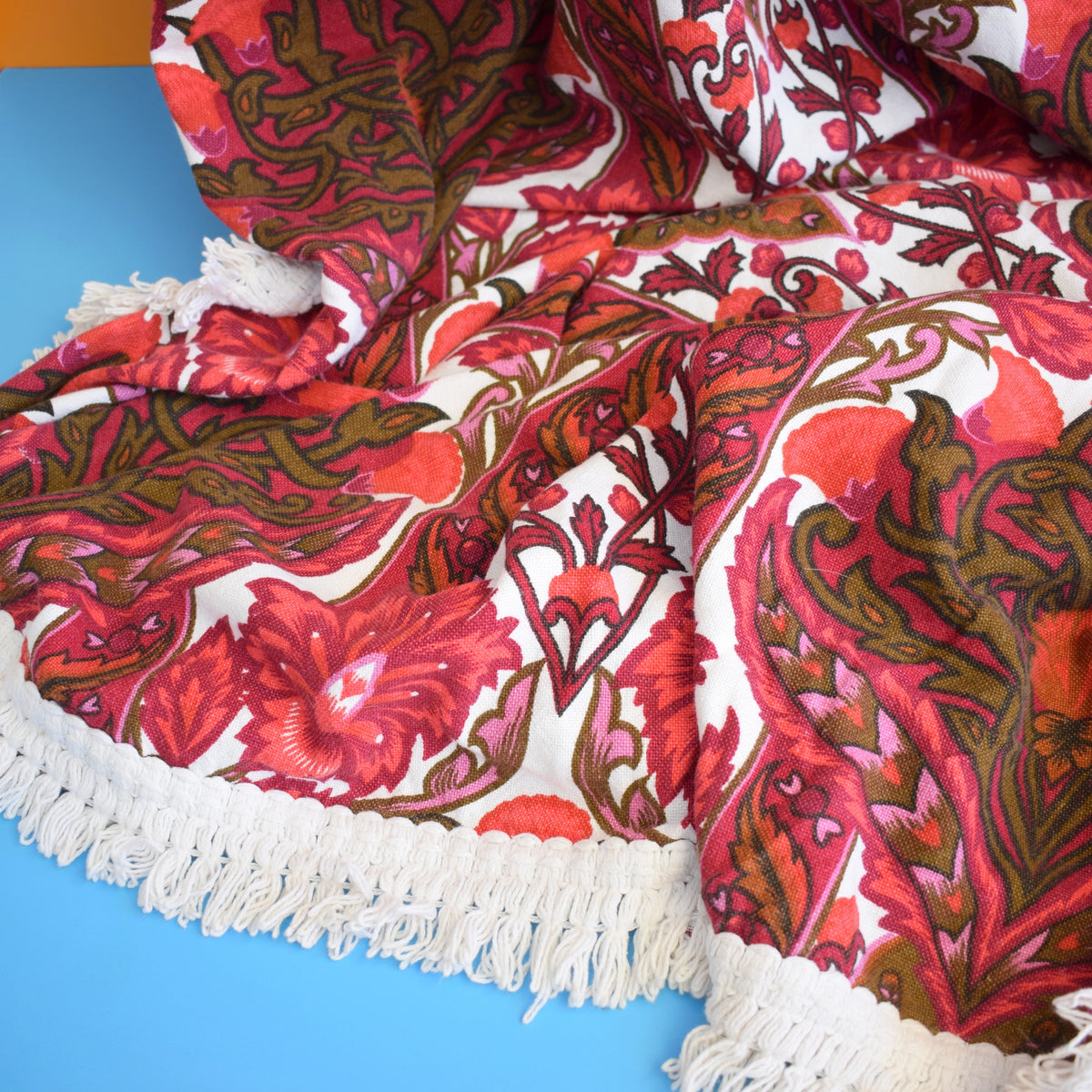 Vintage 1960s Single Bed Cover - Raspberry Pink / Red by Vintage