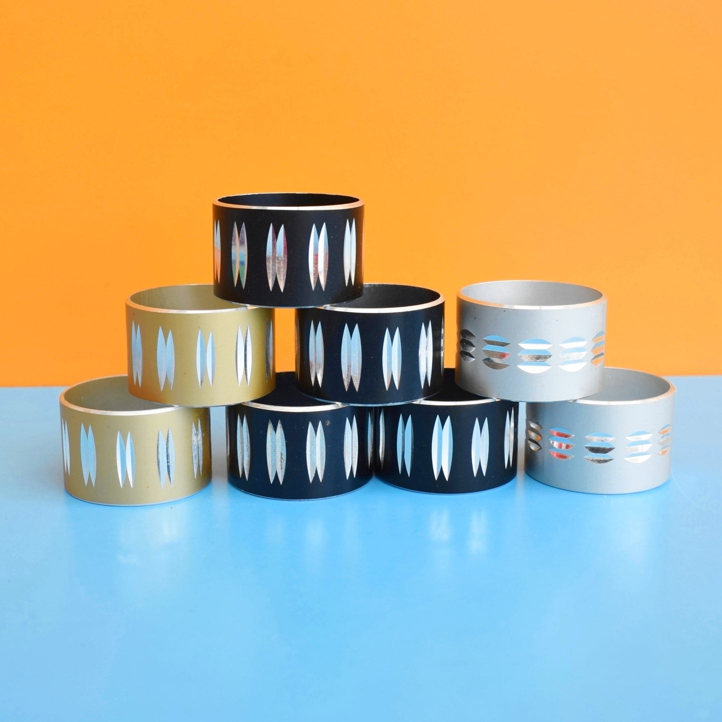 Vintage 1960s Napkin Rings - Anodised Aluminium- Conrah - Mixed x8