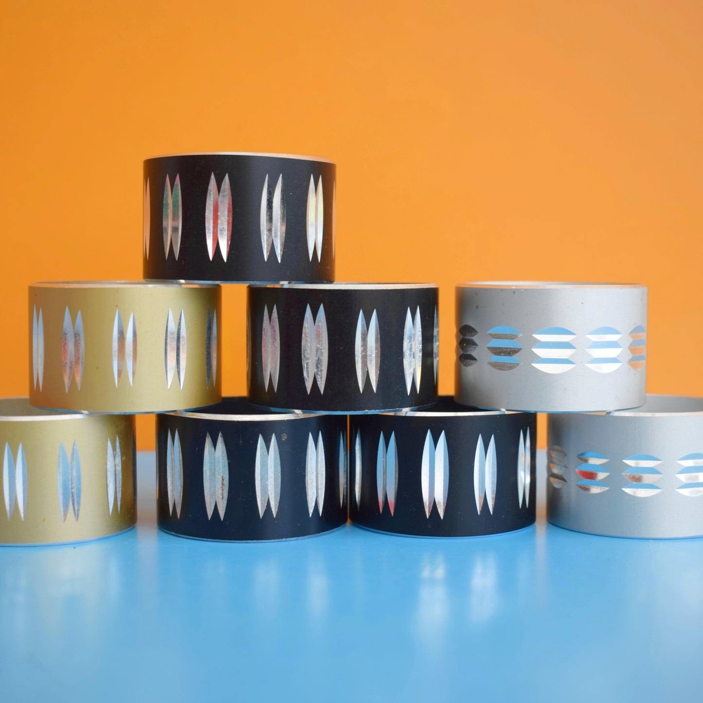 Vintage 1960s Napkin Rings - Anodised Aluminium- Conrah - Mixed x8