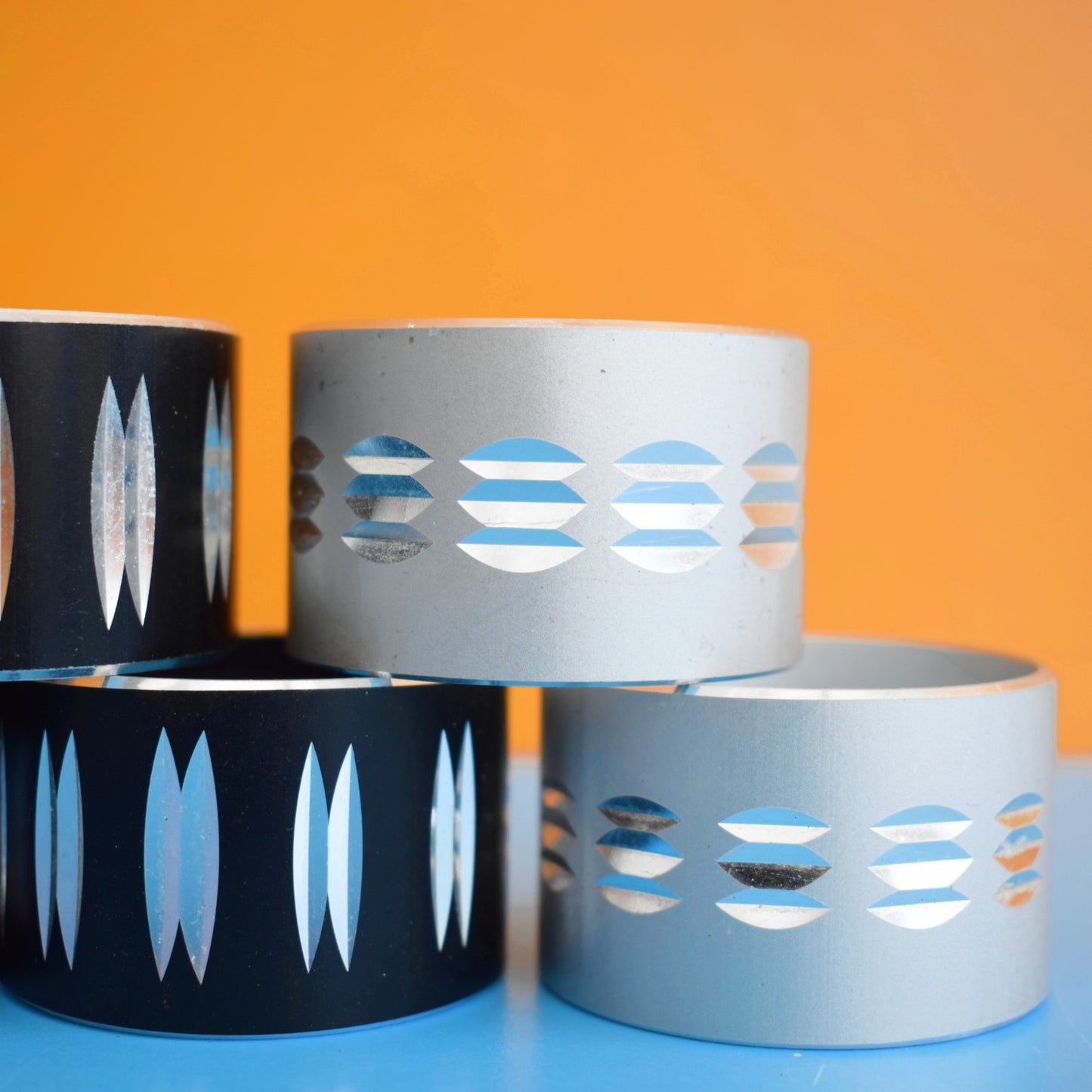 Vintage 1960s Napkin Rings - Anodised Aluminium- Conrah - Mixed x8