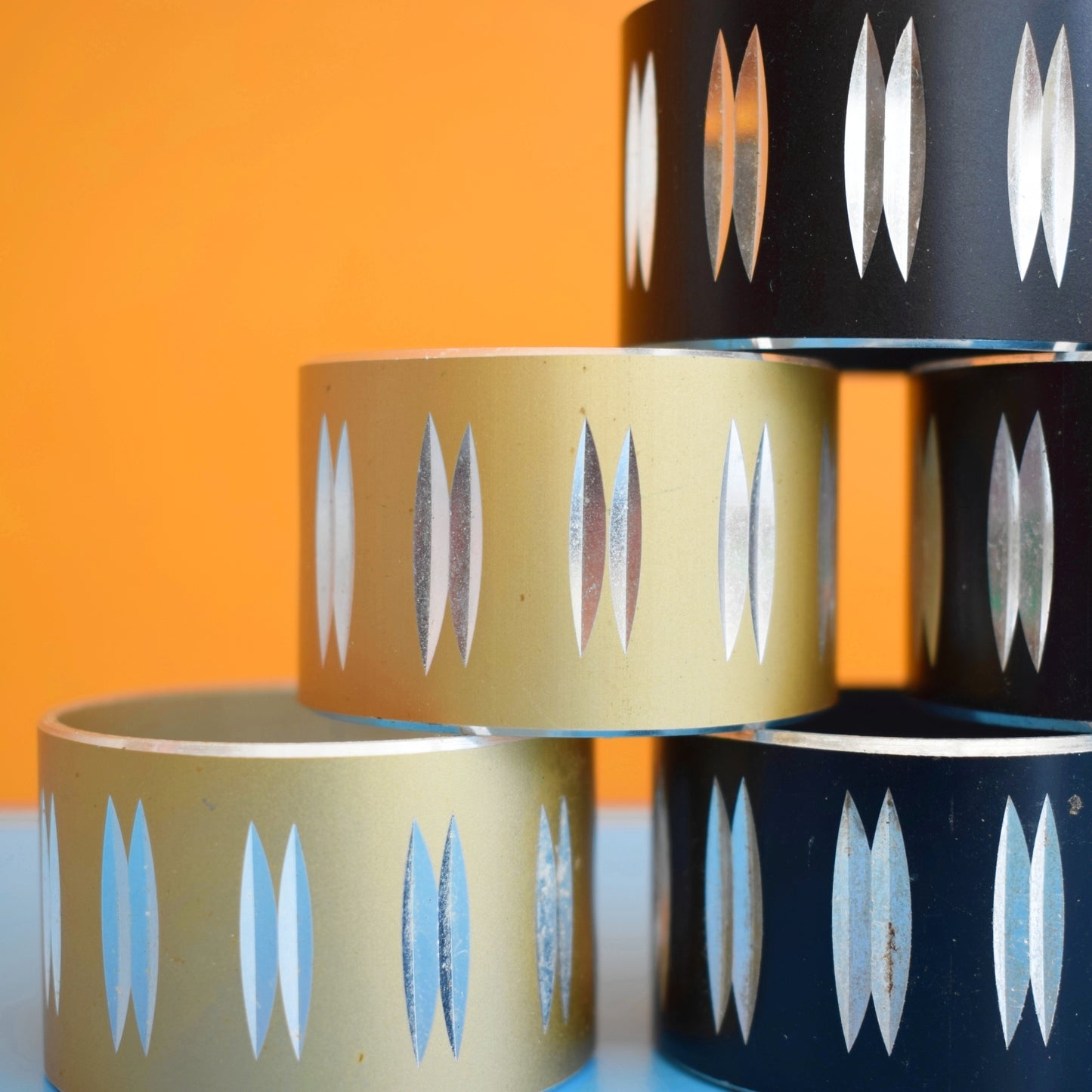 Vintage 1960s Napkin Rings - Anodised Aluminium- Conrah - Mixed x8