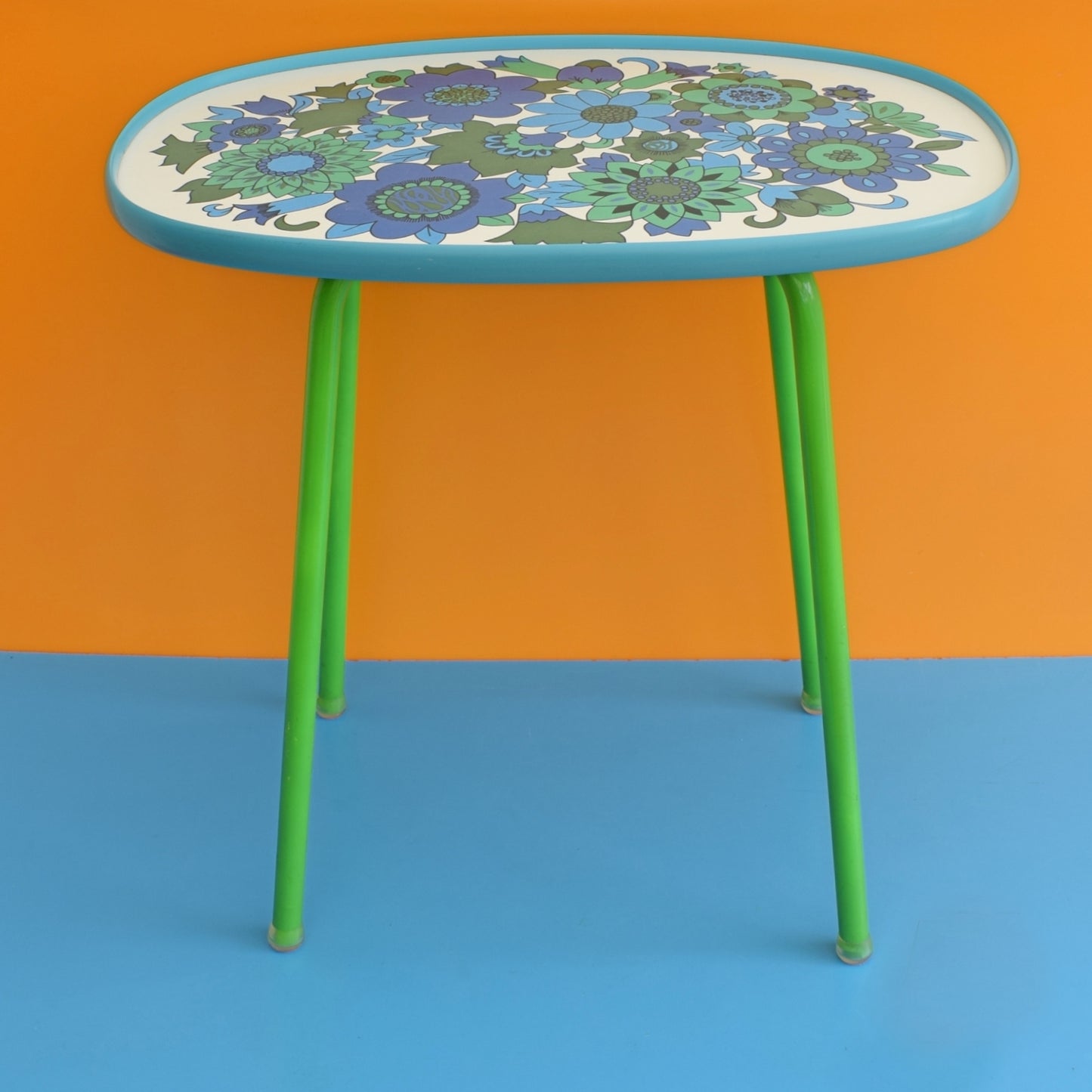 Vintage 1970s Flower Power M&S Table - Blue