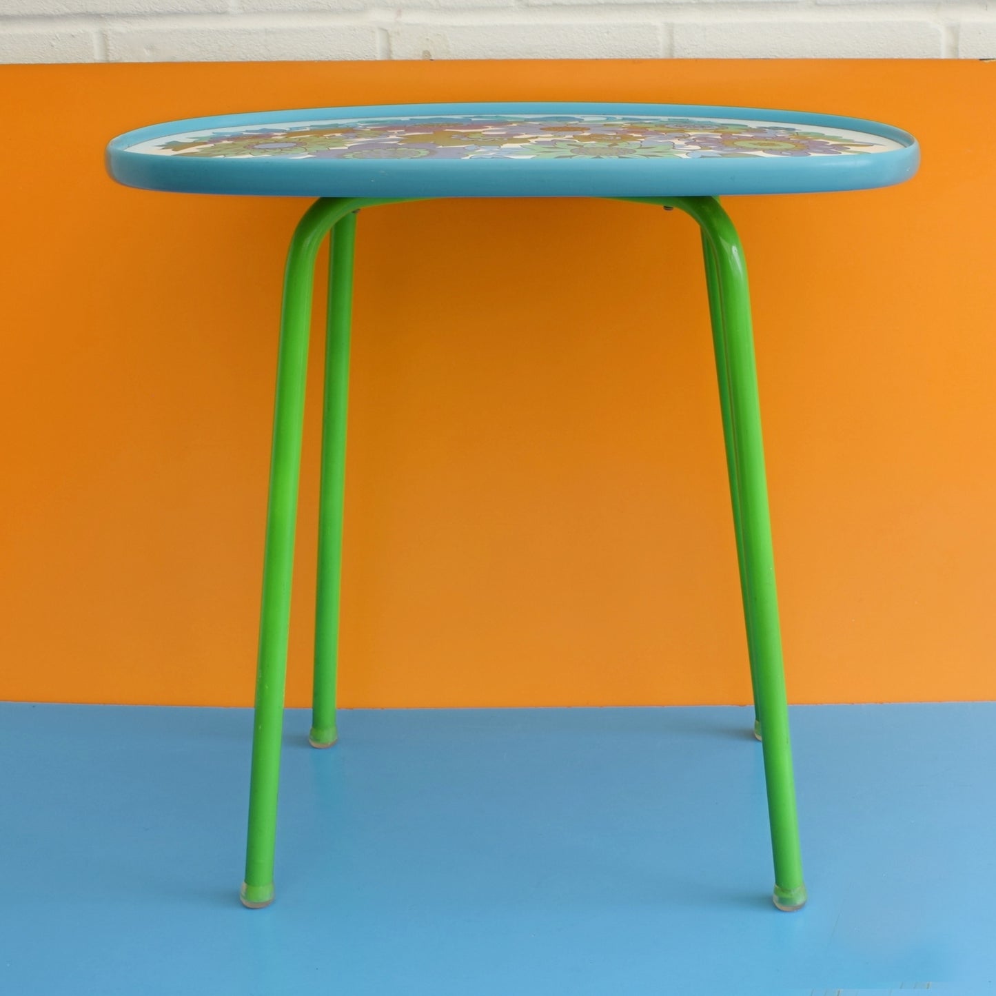 Vintage 1970s Flower Power M&S Table - Blue