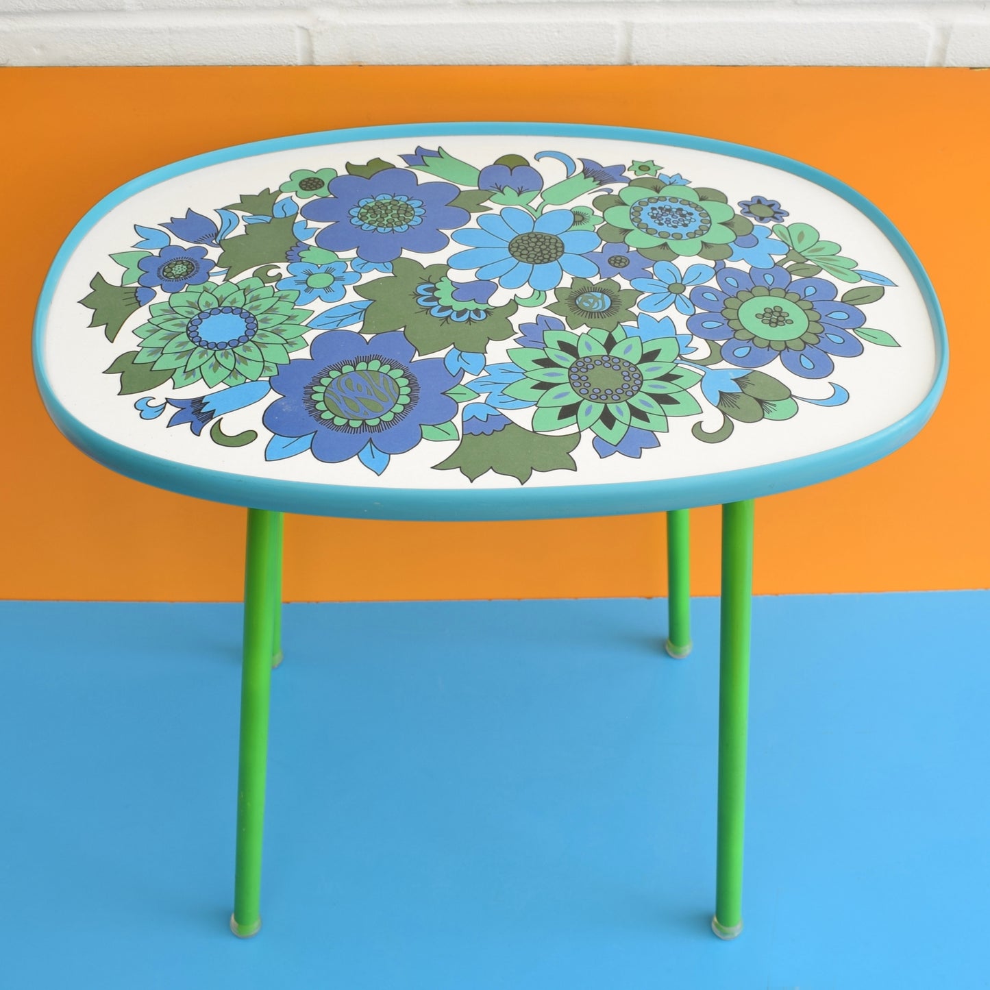 Vintage 1970s Flower Power M&S Table - Blue