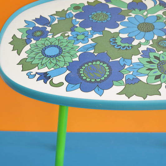 Vintage 1970s Flower Power M&S Table - Blue