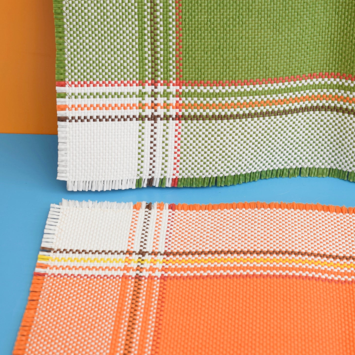 Vintage 1960s Woven Placemats- Orange & Green x2