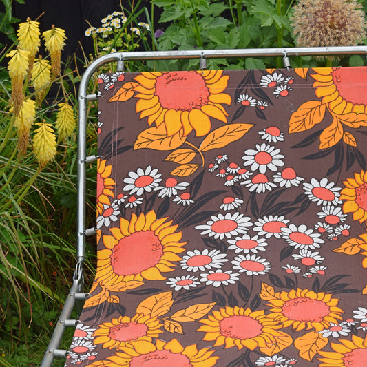 Vintage 1970s Garden Lounger - Orange & Brown Flower
