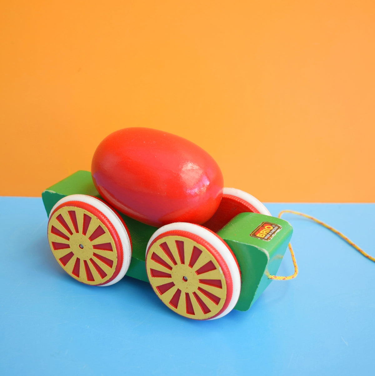 Vintage 1970s Pull Along Wooden Egg Cart - Brio by Pineapple Retro