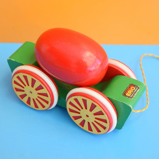 Vintage 1970s Pull Along Wooden Egg Cart - Brio by Pineapple Retro