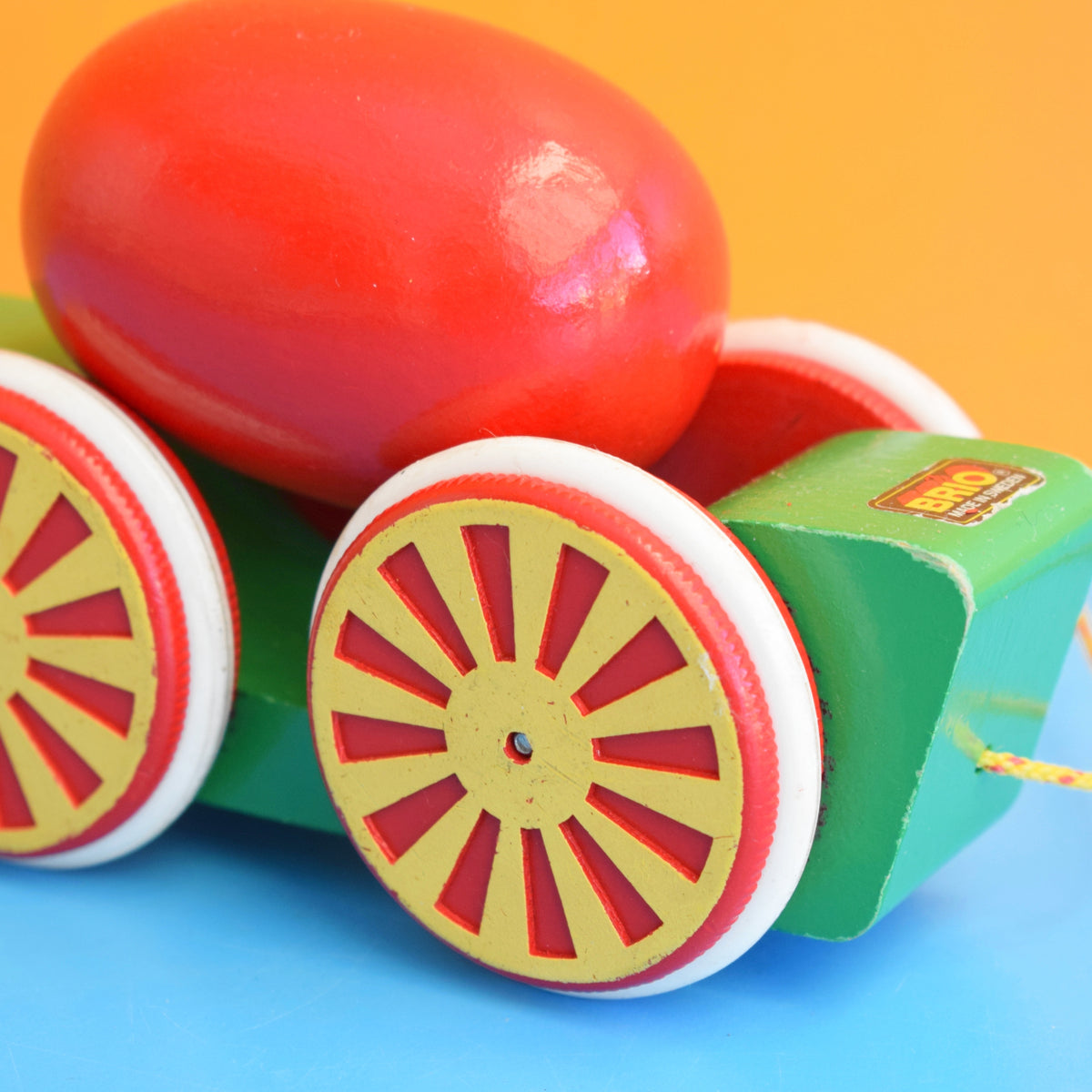 Vintage 1970s Pull Along Wooden Egg Cart - Brio by Pineapple Retro
