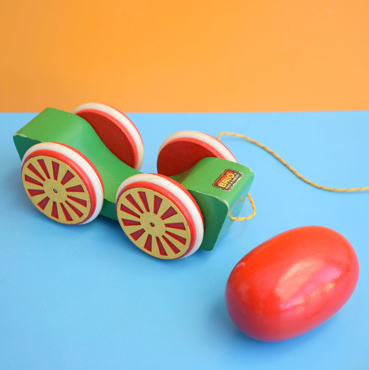 Vintage 1970s Pull Along Wooden Egg Cart - Brio by Pineapple Retro