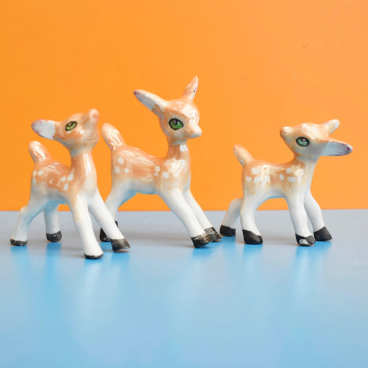 Vintage 1950s Kitsch Ceramic Bambi Deer Family x3