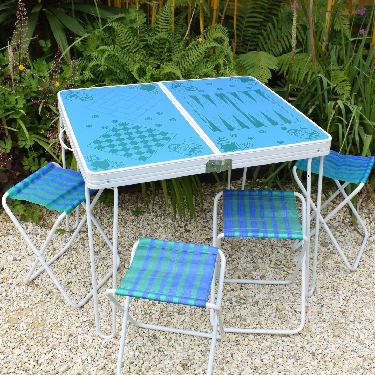 Vintage 1970s Folding Picnic / Games Table & Stools - Boxed