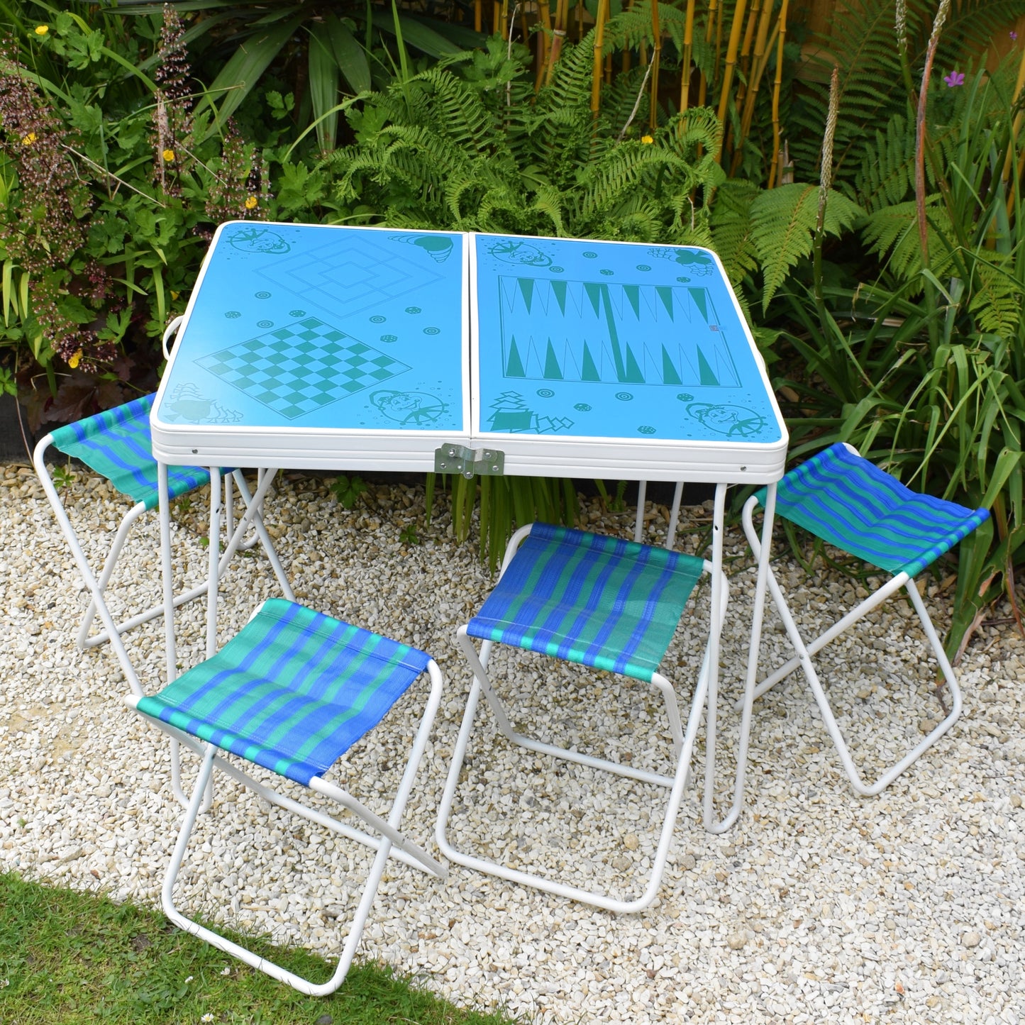 Vintage 1970s Folding Picnic / Games Table & Stools - Boxed