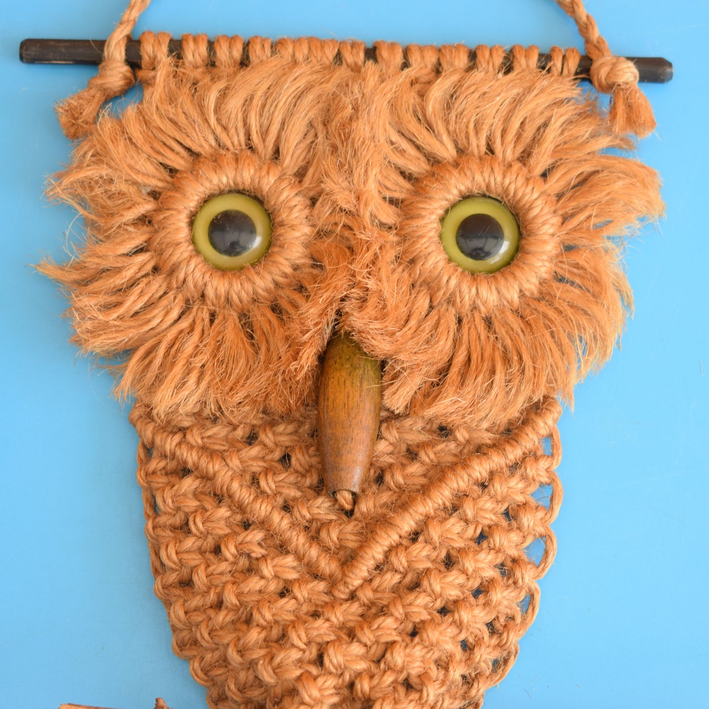 Vintage 1970s Handmade Kitsch Macrame Owl