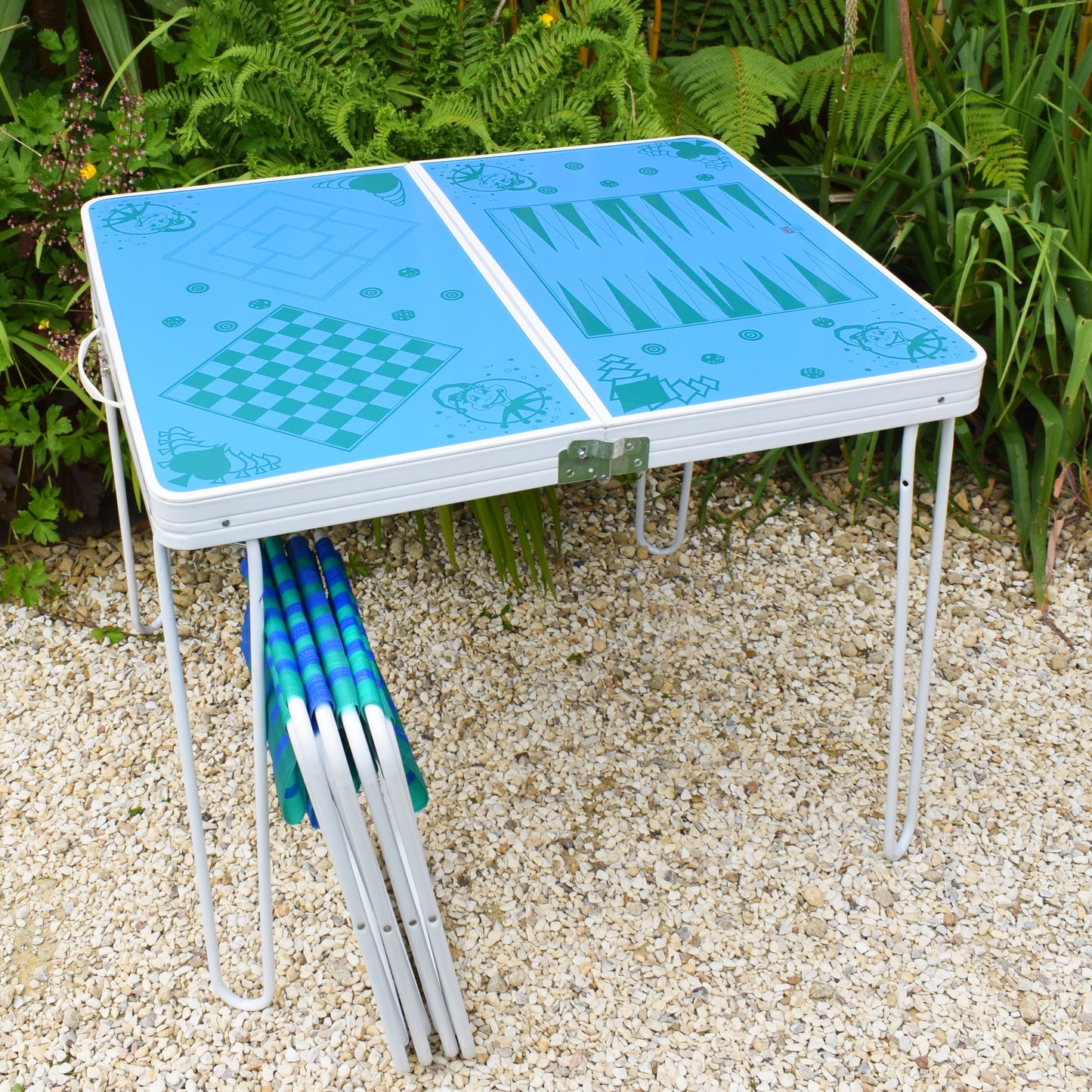 Vintage 1970s Folding Picnic / Games Table & Stools - Boxed