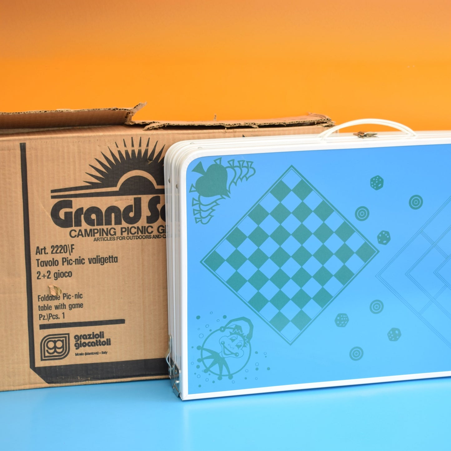 Vintage 1970s Folding Picnic / Games Table & Stools - Boxed