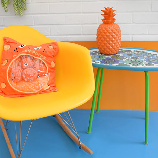 Vintage 1970s Table - Blue / Green Flower Power