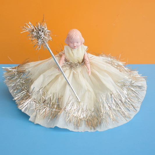 Vintage 1950s Christmas Fairy Angel Tree Topper - Handmade Crepe Dress by Vintage